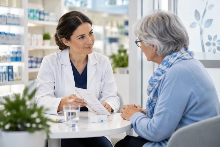 Apothekerin berät eine Kundin im persönlichen Gespräch